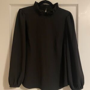 J. Crew Black Ruffle Neck Blouse